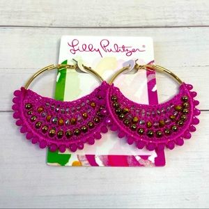 Lilly Pulitzer hoop earrings with pink accent fabric gold accents